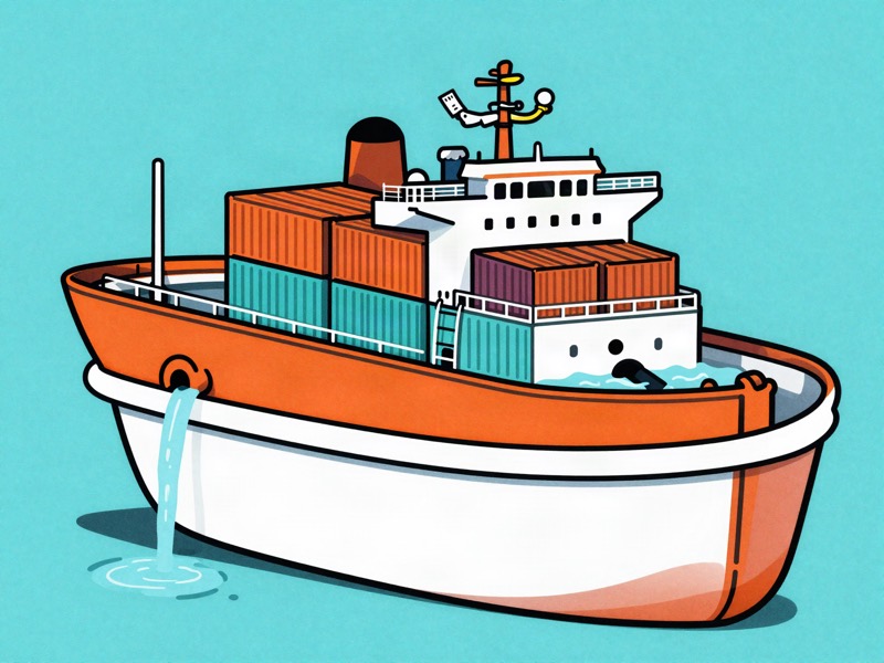 A cargo ship squeezed into a canal lock as the water drains away, revealing cracked dry ground